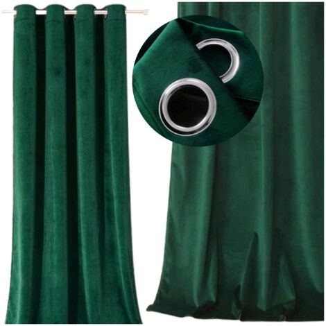 Rideau en velours à œillets 250x140cm anneaux verts velours prêt épais