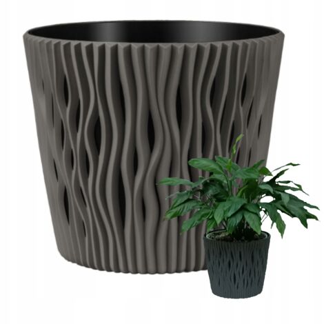 Pot de fleurs GRIS 19cm Couvercle PIERRE GRISE + insert PRODUIT POLONAIS BEAU (1/5)