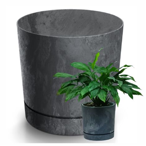 POT DE FLEURS EFFET BÉTON NOIR 15 cm avec soucoupe CLIC+DROP SYST PRODUIT POLI (1/5)