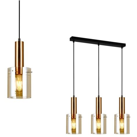 Lampe à suspension en laiton Sardo 3 E27 italux PND-5581-3-BRO+AMB (1/3)