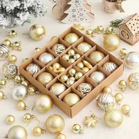 ENSEMBLE DE BOULES DE SAPIN DE NOËL OR RÉSISTANT AUX ÉCLATEMENTS BOULES BRILLANTES ÉTOILES 42 PIÈCES (1/5)