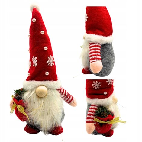 Lutin décoratif de Noël avec barbe et sac cadeau 28 cm (1/5)