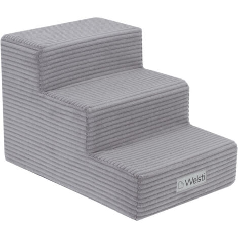 Escalier pour chien 30 cm – 3 marches en velours côtelé gris – Antidérapant pour sécurité – Résistance à l'abrasion 45 000 cycles