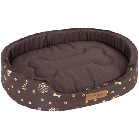 Panier ovale pour chien Welsti marron avec os et pattes dorés M 58x47 wigofil