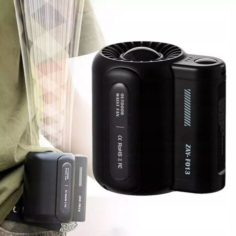 Ventilateur Portable Ceinture USB 3500mAh - Mini Ventilo Avec Pince Pour T-Shirt, 4 Vitesses, Autonomie Jusqu'à 25H - Idéal Chantier, Randonnée, Extérieur Noir