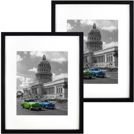 Lot de 2 cadres photo basiques 28x35 avec passe-partout 20x25, cadre noir