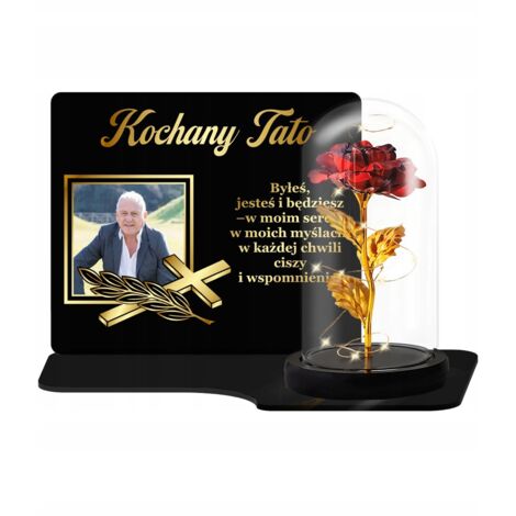 Grande bougie photo XL Premium Rose Éternelle LED en verre pour cimetière