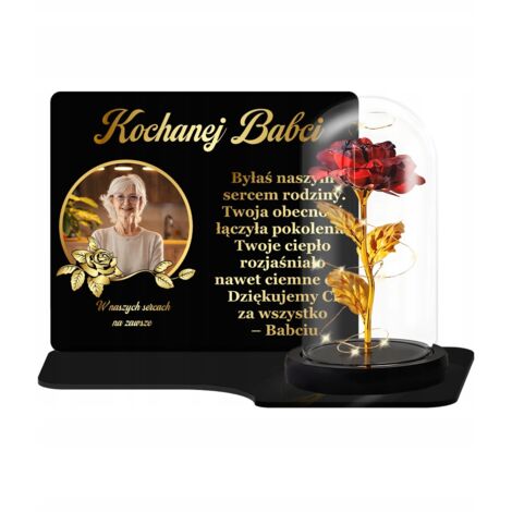 Bougie éternelle avec rose LED sous verre XL pour cimetière avec votre photo Premium