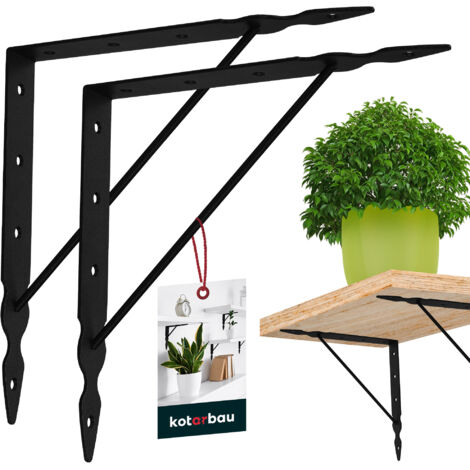 KOTARBAU® 2 supports d'étagère en acier noir renforcé 250 x 250 mm, support d'étagère triangulaire (1/5)
