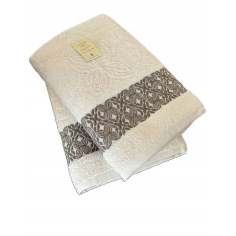 Serviette 50x90 Barbe à papa turque 100% coton beige blanc (1/3)