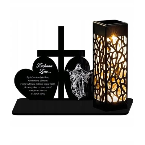 Bougie solaire LED XL Premium Deux cœurs et une croix pour la tombe - Toussaint