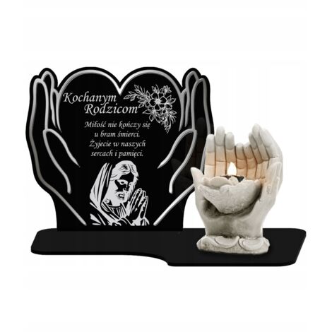 Bougie en forme de cœur dans les mains, figurine LED argentée, mains en plâtre, souvenir funéraire (1/5)