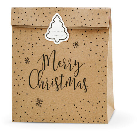 Sacs cadeaux Joyeux Noël, kraft, 25x11x27cm (1 paquet / 3 pièces) (1/5)