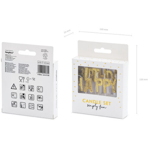Bougies d'anniversaire Happy Birthday, or, 2,5 cm (1 paquet / 13 pcs.) (1/2)