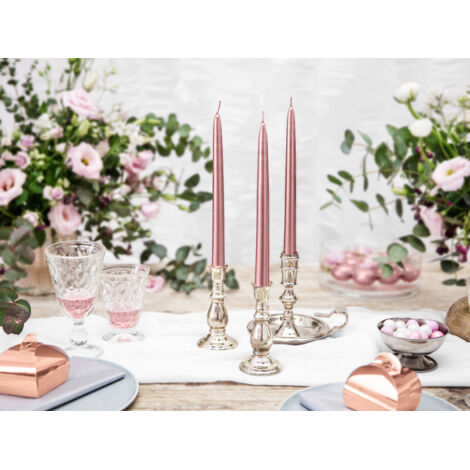 Bougie conique métallique, or rose, 24 cm (1 paquet / 10 pièces) (1/4)