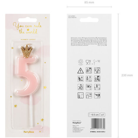 Bougie d'anniversaire numéro 8, rose, 5,5 cm