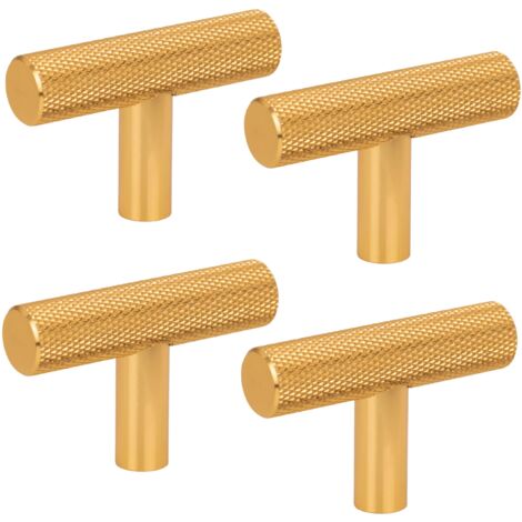 x Bouton de meuble en métal moleté rainuré pour garde-corps, couleur or brossé (1/5)