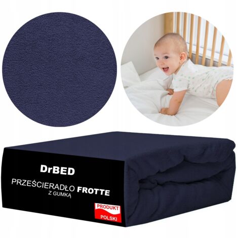 Drap-housse pour berceau 60x120 en tissu éponge, bleu marine chair, poli (1/3)