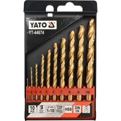 Jeu de 10 forets pour métaux HSS-TiN 1-10 mm YT-44674 yato (1/3)