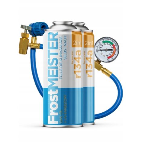 Kit de climatisation R134a 2 bidons 400 ml avec tuyau manomètre – Remplissage rapide et facile – Compatible tous véhicules 1995-2016 (1/5)