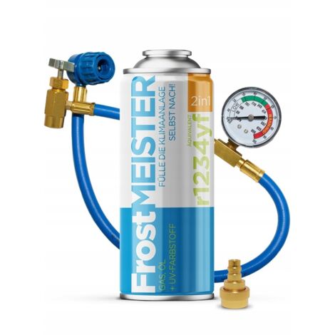 FROSTMEISTER Self-service A/C service set, 2in1 400ml - Can R1234yf + Hose with pressure gauge + Adapter