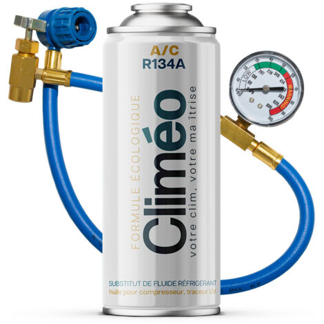 Réfrigérant écologique R134a/R12 400ml – Tuyau avec manomètre pour climatisation automobile – Huile lubrifiante incluse