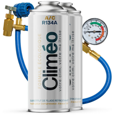 Climeo Réfrigérant écologique R134a/R12 2x400ml + tuyau avec manomètre Service de climatisation en libre service (1/5)