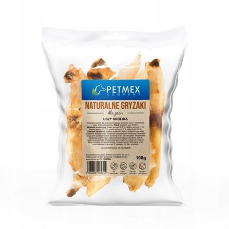 Friandises naturelles à mâcher pour chiens, oreilles de lapin séchées Petmex 100 g (1/4)