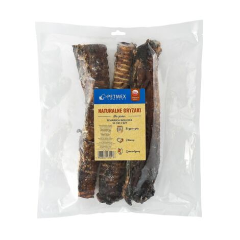 Friandise à mâcher naturelle pour chiens Trachée de bœuf Petmex 30 cm, 3 pièces.