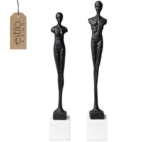 Grande sculpture décorative moderne - Couple homme-femme - Métal noir avec socle en marbre (1/5)