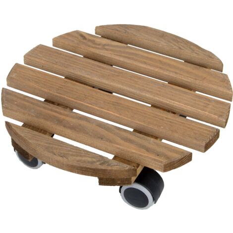 Ac-Deco – Roule pot intérieur rond 28,8 cm – Hauteur 8,3 cm – Bois de pin certifié FSC – 4 roulettes pivotantes avec frein (1/5)
