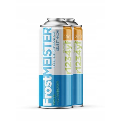 Frostmeister 2en1 400ml – 2 canettes gaz R1234yf pour climatisation – Recharge rapide et facile – Compatible tous véhicules (1/5)
