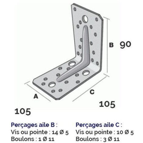 Simpson Strong Tie – Équerre de fixation renforcée 105x105x90x3mm – Acier galvanisé pour environnements humides – Installation facile avec trous pré-percés