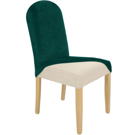 HOUSSE DE CHAISE ARRONDI VERTE BOUTEILLE VELOURS ÉLASTIQUE [21R12] (1/5)