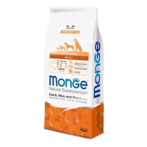 Canard monoprotéiné Monge avec riz et pommes de terre 12 kg