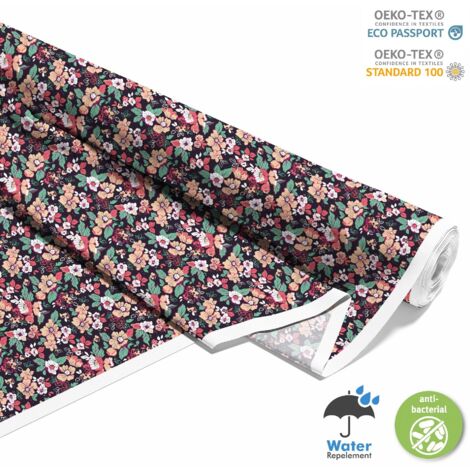 Tissu d'extérieur décoratif Oxford - motif floral sur fond noir 3 (1/5)
