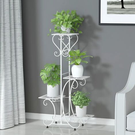 LIT DE FLEURS EN MÉTAL, SUPPORT À FLEURS DE MEZZANINE, MEZZANINE SUR PIED BLANC À 4 NIVEAUX [LIT DE FLEURS6]