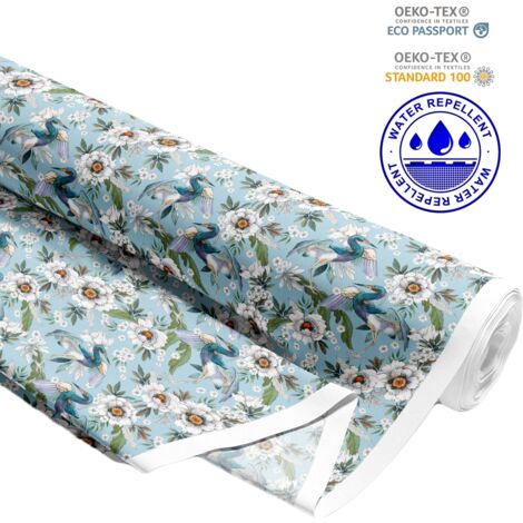 Tissu d'extérieur décoratif Oxford - motif héron à fleurs blanches I DR194 (1/5)