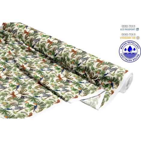 TISSUS DÉCORATIFS D'EXTÉRIEUR OXFORD - Motif Safari - Feuilles vertes I DR084 (1/5)