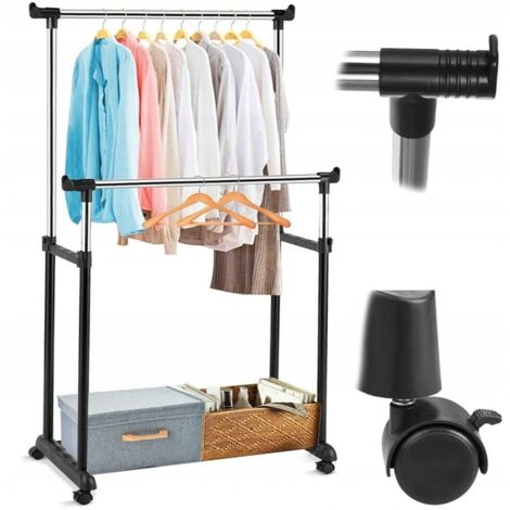 PORTE-MANTEAU DOUBLE POUR ARMOIRE GRANDE SUR ROULETTES POUR CHAMBRE