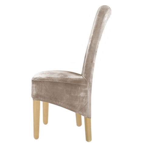 Housse de chaise XL en velours élastique beige clair [21DL] (1/5)