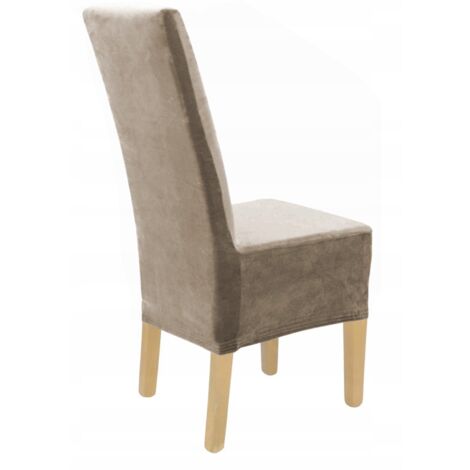 Housse de chaise XXL BEIGE cappuccino velours élastique [21RD] (1/5)