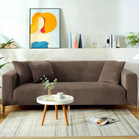 Housse de canapé 2 places en velours marron cacao [22L2]