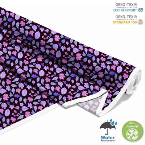 TISSUS DÉCORATIFS D'EXTÉRIEUR OXFORD - Motif feuilles dans les tons violets (1/5)