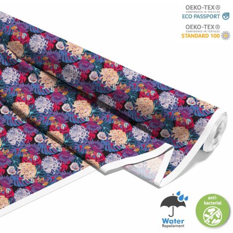 TISSUS DÉCORATIFS D'EXTÉRIEUR OXFORD - Motif Pivoine Rose Monstera (1/5)