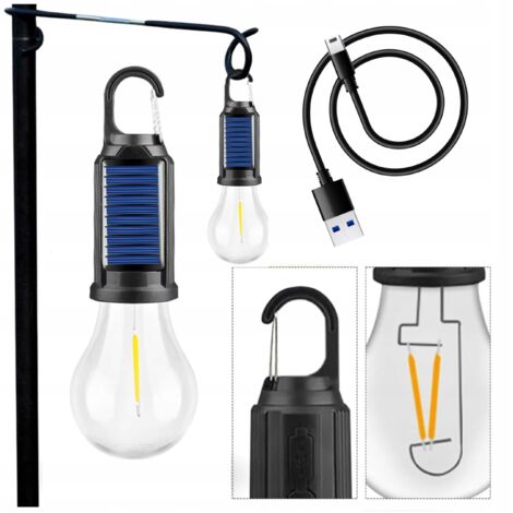 Lampe de camping solaire à LED à intensité variable avec câble