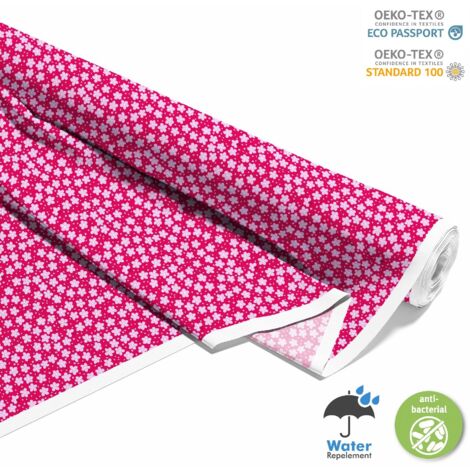 TISSUS DÉCORATIFS D'EXTÉRIEUR OXFORD - Motif fleurs sur fond rose (1/5)