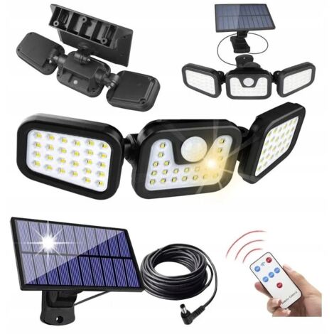 Lampe de jardin solaire avec capteur de mouvement – Panneau séparé 3m – Blanc froid 6000K – Étanche IP65 – Autonomie 2-3 jours