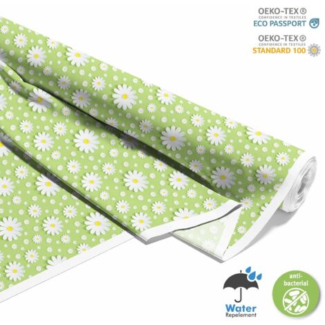 TISSUS DÉCORATIFS D'EXTÉRIEUR OXFORD - Motif marguerites sur fond vert I DX413 (1/5)
