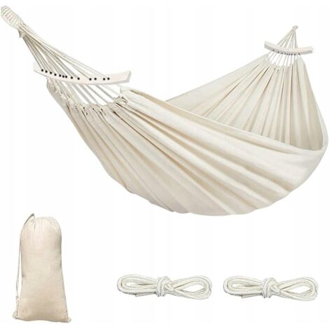 GRAND HAMAC DOUBLE XXXL 260X150CM + BARRE CRÈME CONFORTABLE